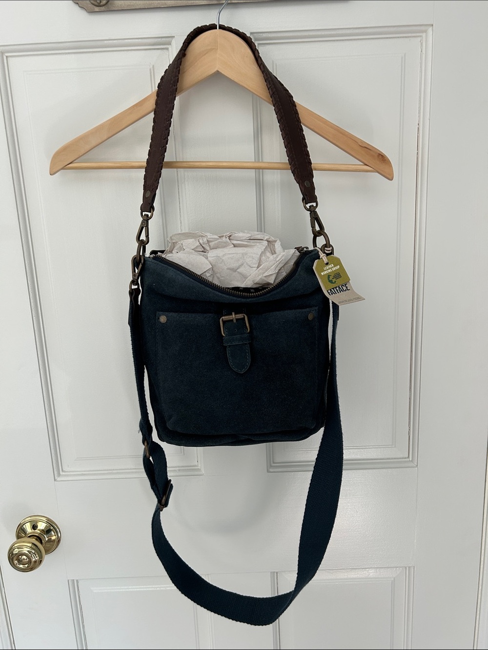 Fat face Elle Navy Suede Crossbody Bag, New w Tags! Orig retail $114